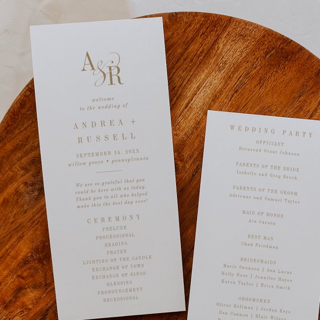 ANDREA Simple Guld Minimal Elegant Formal Bröllop Program (ANDREA Simple Gold Minimal Elegant Formal Wedding Program)