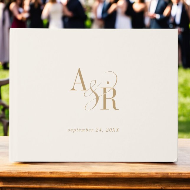 ANDREA Simple Minimalist Guld Cream Formal Bröllop Gästböcker (ANDREA Simple Minimalist Gold Cream Formal Wedding Guest Book)