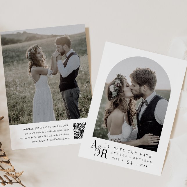 ANDREA Simple Modern Minimalist Monogram Bröllop Spara Datumet (ANDREA Simple Modern Minimalist Monogram Wedding Save The Date)