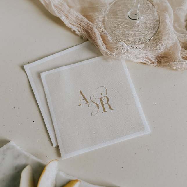 ANDREA Vintage Guld Cream Neutralt Elegant bröllop Pappersservett (ANDREA Vintage Gold Cream Neutral Elegant Wedding Napkins)