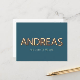 Andreas Namn i Glowing Neon Ljus Novelty Vykort