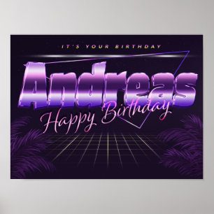 Andreas Namn Vorname lila retro Poster Geburtstag