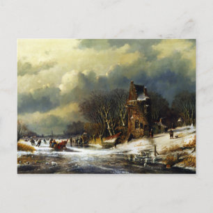 Andreas Schelfhout Dutch Landscape med Figurer Vykort
