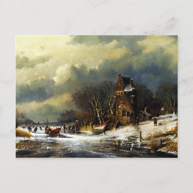 Andreas Schelfhout Dutch Landscape med Figurer Vykort (Framsida)