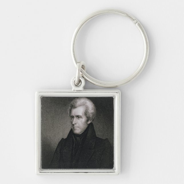 Andrew Jackson (gravyr) Fyrkantig Silverfärgad Nyckelring (Framsidan)