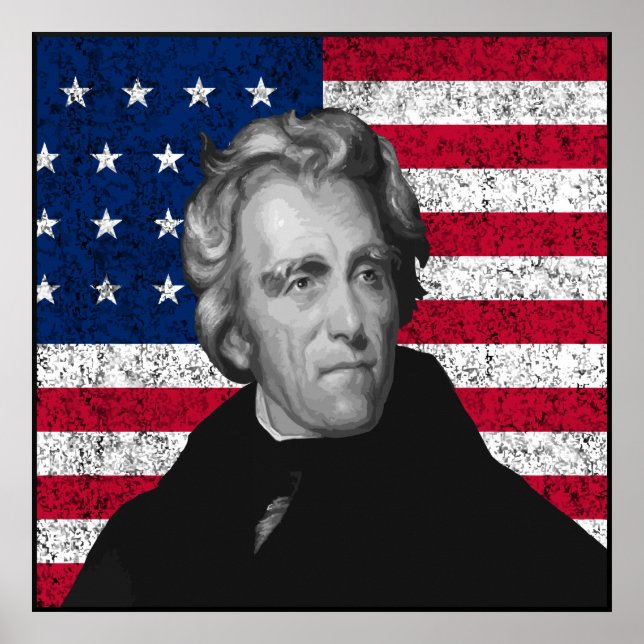 Andrew Jackson och US Flagga - Gräns Poster (Framsidan)