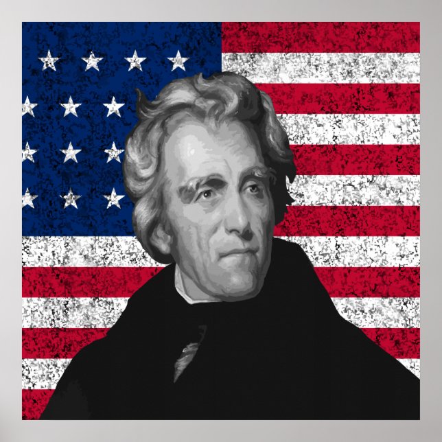 Andrew Jackson och USA:s Flagga Poster (Framsidan)