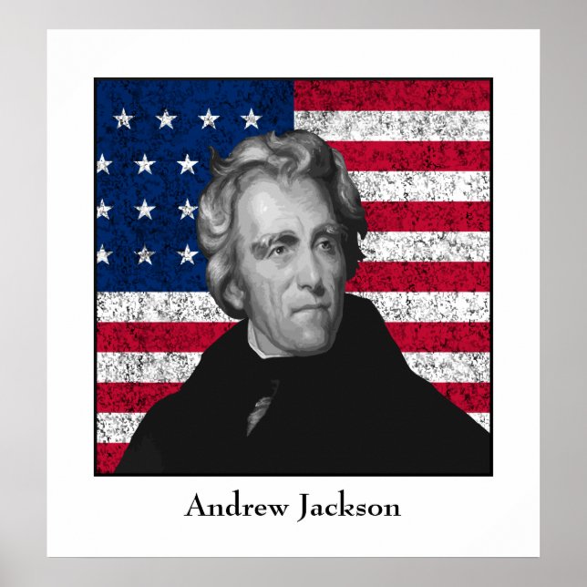 Andrew Jackson och USA:s Flagga Poster (Framsidan)