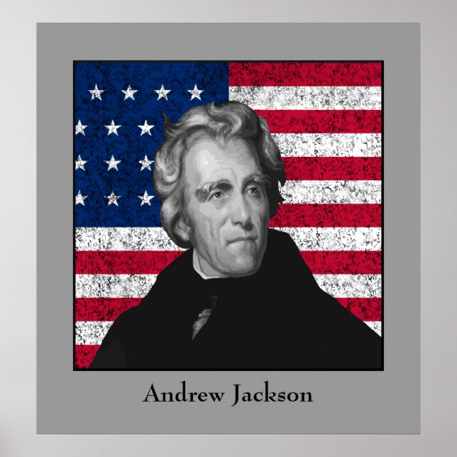 Andrew Jackson och USA:s Flagga Poster (Framsidan)