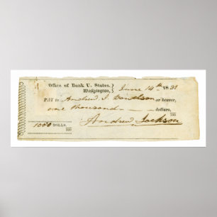 Andrew Jackson Signed Check från den 14 juni 1831 Poster
