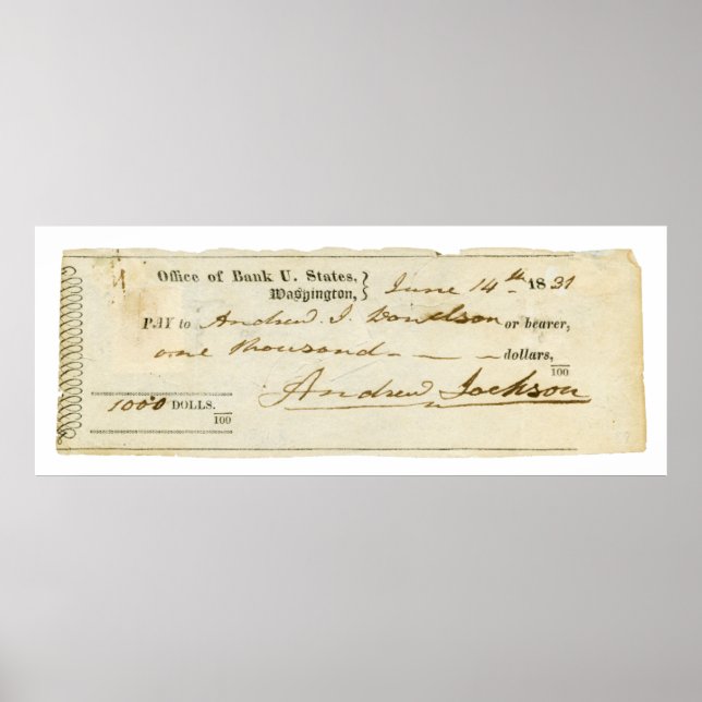 Andrew Jackson Signed Check från den 14 juni 1831 Poster (Framsidan)