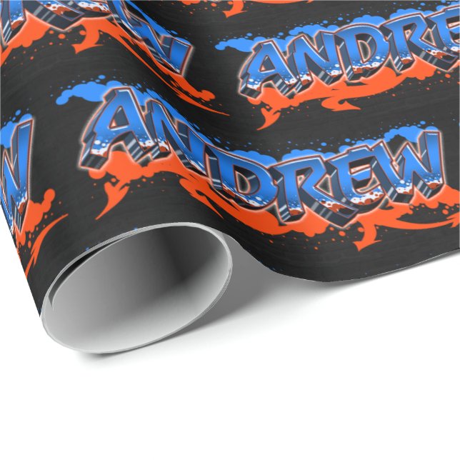 Andrew Vorname Name Graffiti blue orange Presentpapper (Rullad Hörn)