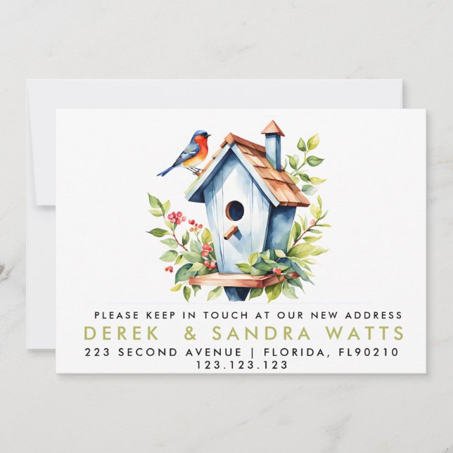 ändring av adress vi har flyttat-fågeln inbjudningar (Framsida)