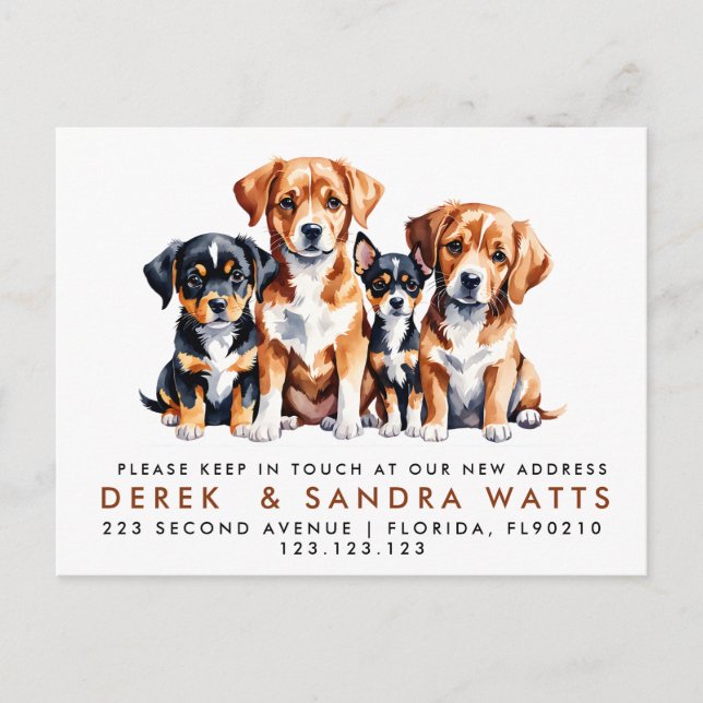 ändring av adress vi har flyttat meddelande hundar vykort (Framsida)