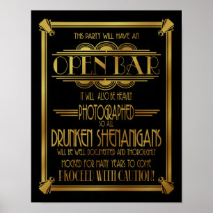 Ändring av Art Deco Open Pub Guld B/G färg Poster