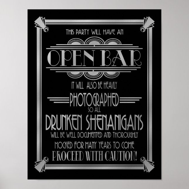 Ändring av Art Deco Open Pub Silver B/G färg Poster (Framsidan)