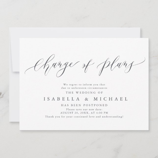 Ändring av Bröllop-meddelandet om uppskjutna plane Inbjudningar (Framsida)