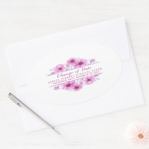 Ändring av datum Anemone rosa bröllop senarelagt k Ovalt Klistermärke