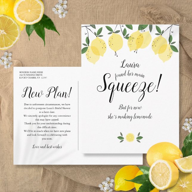 Ändring av datum Bröllopsfest Uppskjuten Kvitto Meddelande Vykort (Change of Date Bridal Shower Postponed Card)