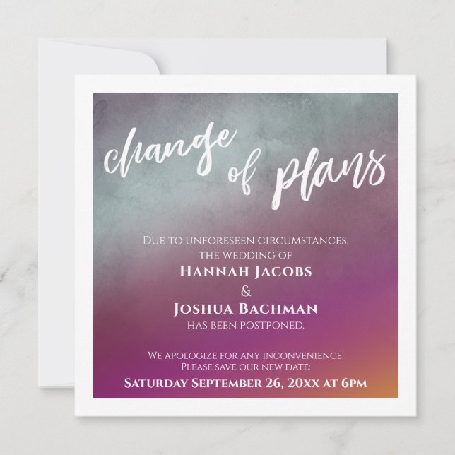 Ändring av passionsfruktplan uppskjutet Bröllop-ko Inbjudningar (Framsida)