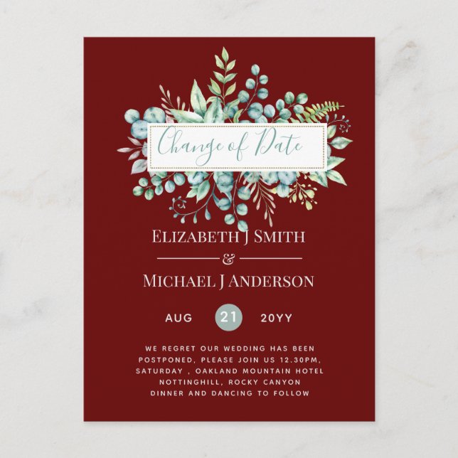 Ändring av planer Datum för händelse av Eucalyptus Vykort (Framsida)