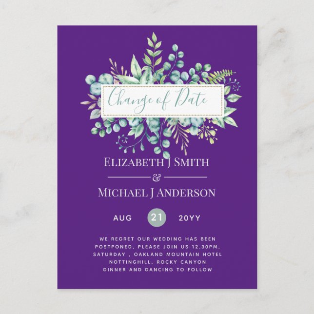 Ändring av planer Datum för händelse av Eucalyptus Vykort (Framsida)