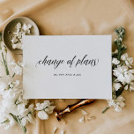 Ändring av planer | Typografi för Elegant Vykort<br><div class="desc">Dessa enkla och minimala omschemaläggnings- eller senareläggningskort i bröllop har svart kalligrafi som säger "ändrad planering" på en vit,  faux vattenfärg papper bakgrund. Om ni måste ändra datumet för ert bröllop är detta ett klassiskt och enkelt sätt att göra det på.</div>