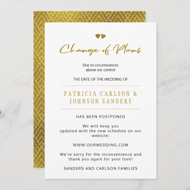 Ändring av planerna uppskjuten bröllopsannons inbjudningar (Fram/baksida)