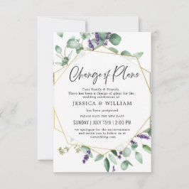 Ändring av uppskjutna Eucalyptus Lavender-planer Inbjudningar