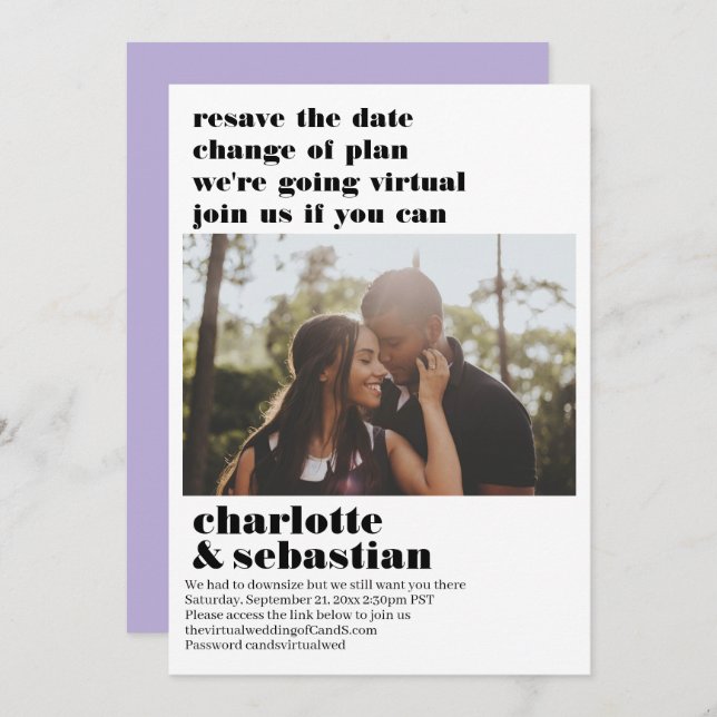 Ändring av Virtuella Bröllop spara datum-foto Spara Datumet (Fram/baksida)