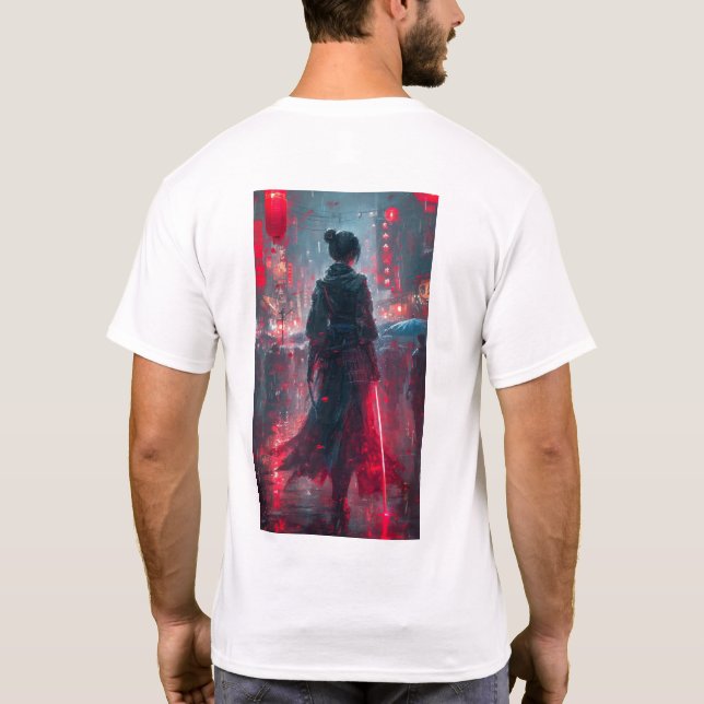 Androgynous Female Samurai Anime Art T-Shirt (Baksida)