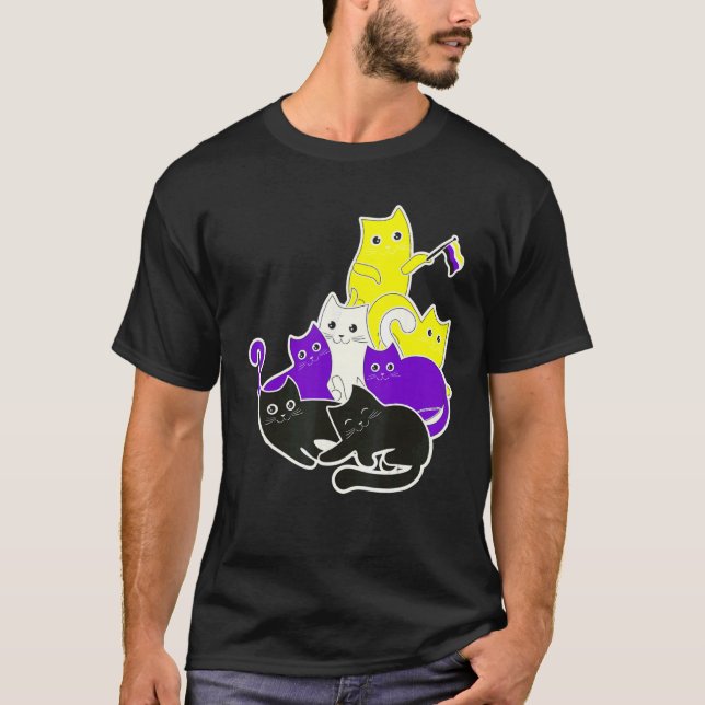 Androgynous Non Binary Cat Flagga Gender Identity  T Shirt (Framsida)