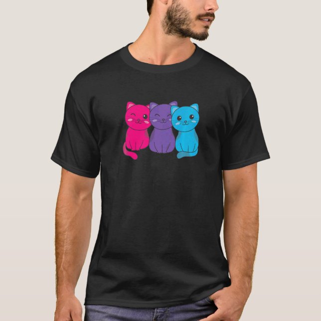 Androgynt Flag Pile Pride Lgbtq Katter Söt Androg T Shirt (Framsida)
