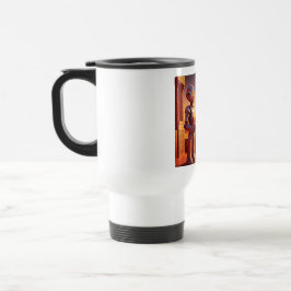 Android dricker kaffe och tittar på pyramiderna resemugg