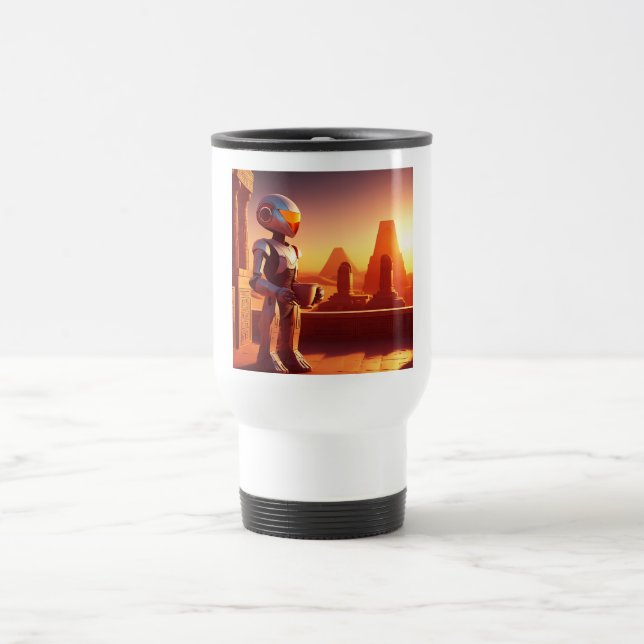 Android dricker kaffe och tittar på pyramiderna resemugg (Center)