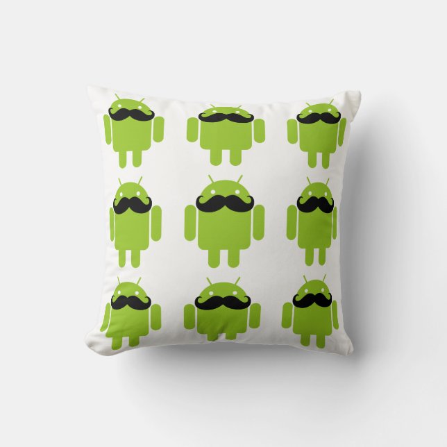 Android Robot Black Mustache Graphic Kudde (Framsida)