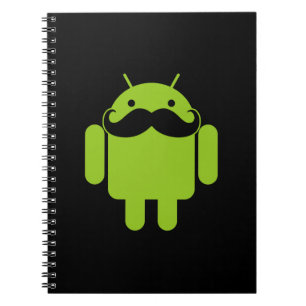 Android Robot Icon Mustache på Black Anteckningsbok Med Spiral