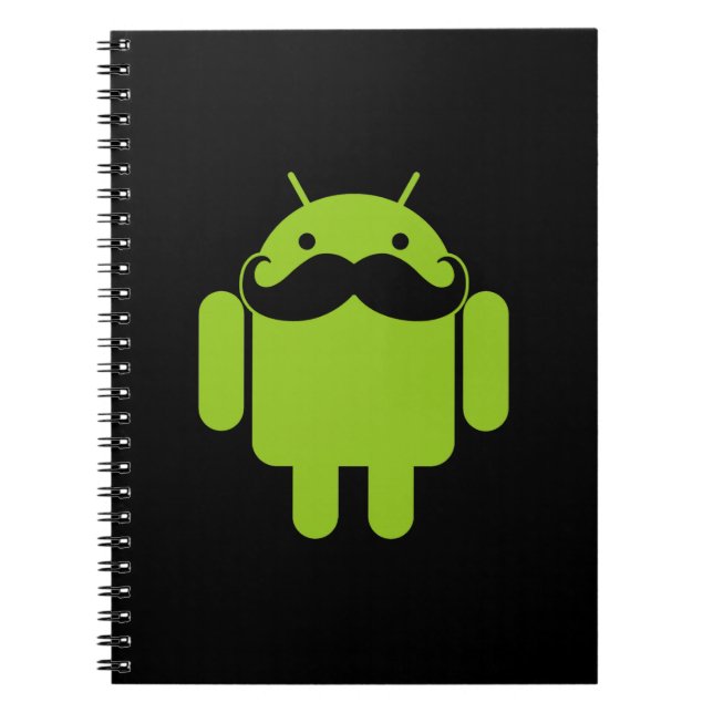 Android Robot Icon Mustache på Black Anteckningsbok Med Spiral (Framsidan)