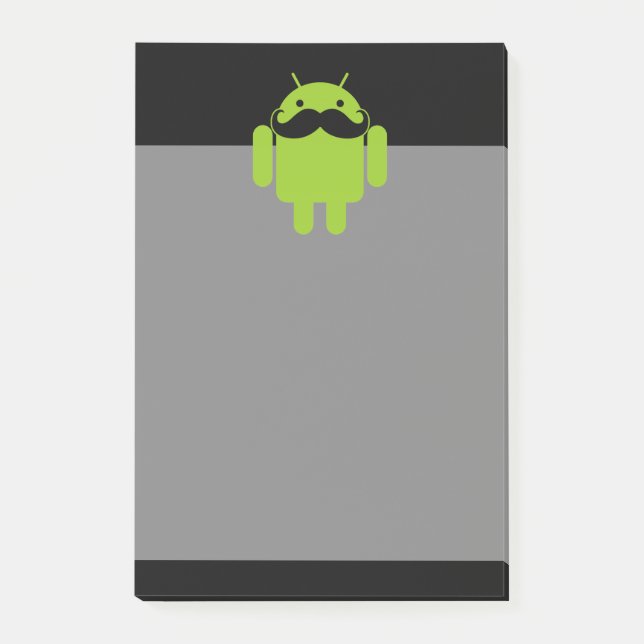 Android Robot Icon Mustache på Black Post-it Block (Framsida)