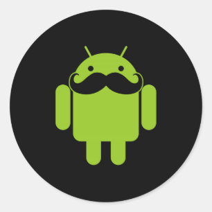 Android Robot Icon Mustache på Black Runt Klistermärke