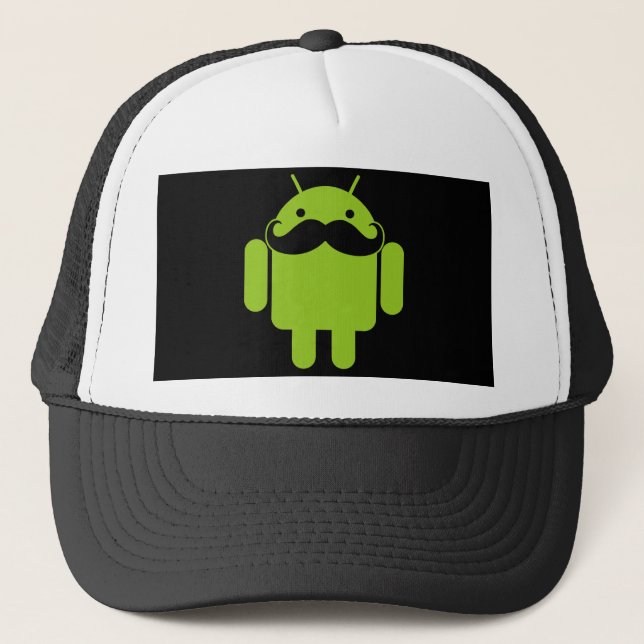 Android Robot Icon Mustache på Black Truckerkeps (Framsida)