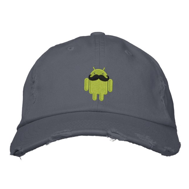 Android Robot Mustache Embroidery Broderad Keps (Framsida)