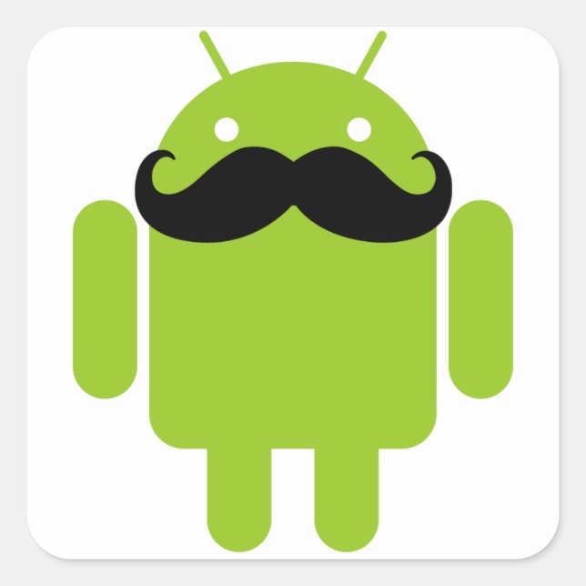 Android Robot Mustache Fyrkantigt Klistermärke (Framsida)