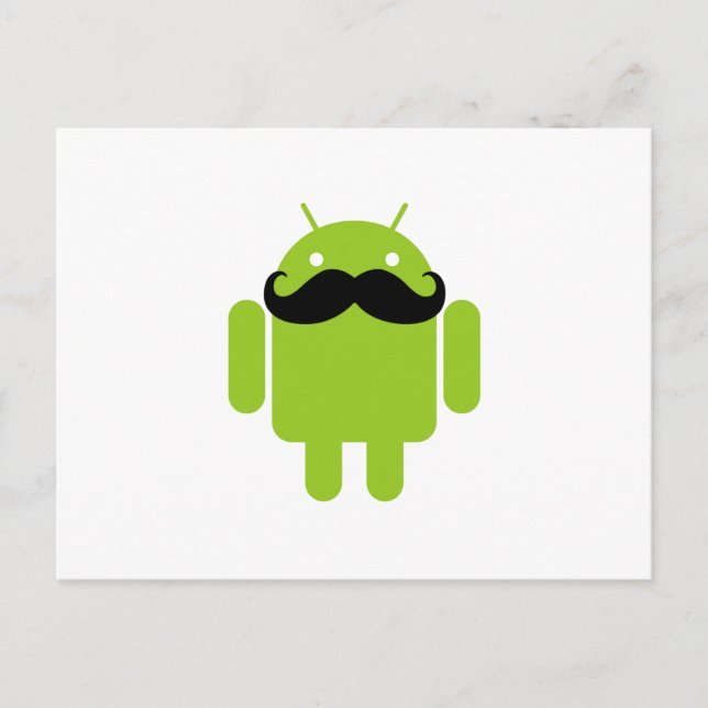Android Robot Whimsical Mustasch Stil Vykort (Framsida)