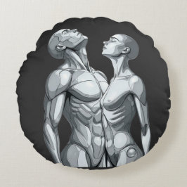 Android Union: Cyborg Couple Round Pillow Rund Kudde