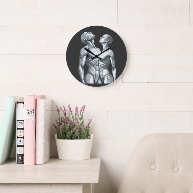 Android Union: Cyborg Couple Round Wall Clock Stor Klocka (Läsesal)