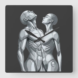 Android Union: Cyborg Couple Square Wall Clock Fyrkantig Klocka
