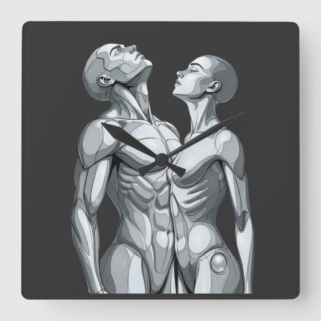 Android Union: Cyborg Couple Square Wall Clock Fyrkantig Klocka (Framsida)