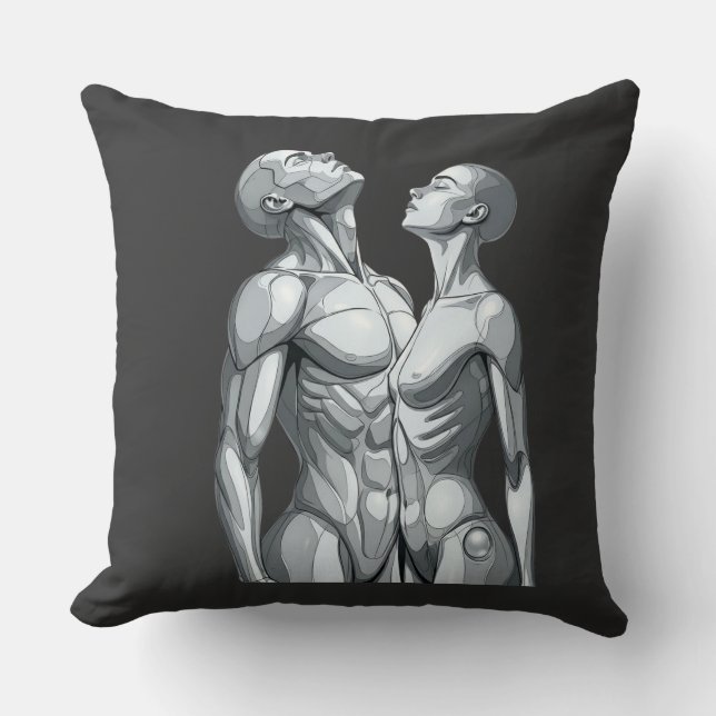 Android Union: Cyborg Couple Throw Pillow Kudde (Framsida)