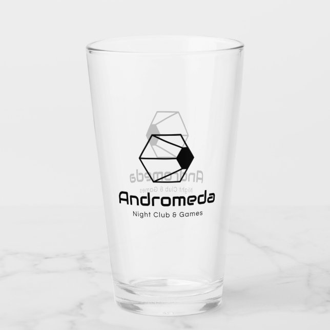 Andromeda Pint Glass (svart på genomskinligt) Glaskopp (Framsida)